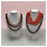 4 beaded ball necklaces-glass, lucite, etc