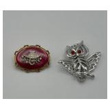 Owl and red hat brooch