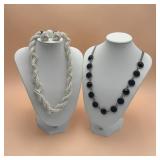Blue faceted cabochon & beaded necklace earrings