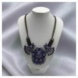 Lavender & cobalt blue rhinestone cocktail neklace
