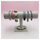 7 stone, brass, rhinestone, lucite bracelets