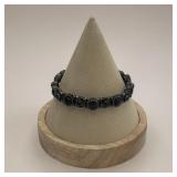 Faceted black glass & silver bracelet