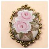 Early hand painted porcelain rose cameo