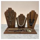 10 necklaces- lucite, glass, stone etc