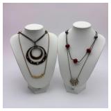 4 vintage necklaces-jade, rhinestone etc