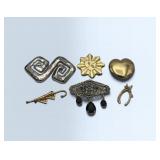 6 vintage brooches- black amethyst, etc