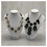 Abalone medallion & black ball lucite necklaces