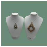 Opal pink crystal & MC lucite geo necklaces