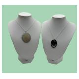 Opal rope twist & black facet cabochon necklaces