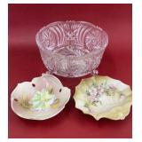 Vintage Footed Bowl and Hand Painted Dishes