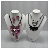 Pink abalone & abstract geo necklaces