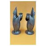 2 Vintage Metal Penguin Candle Holders Italy