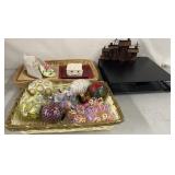 Misc Lot - Baskets, Ornaments, Metal Drawer etc
