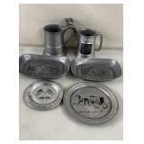 6 Pewter Trays / Mugs