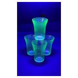 4 hazel atlas Florentine uranium glass tumblers