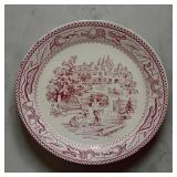 19' red victorian transferware metal platter