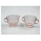 Hazel Atlas Florentine glass pink creamer sugar