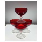 4 ruby red glass bubble foot stems