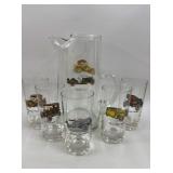 Antique Cars Pitcher & 5 Glasses