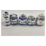 4 Antique Blueware Spice Jars Germany