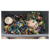 Tote of Christmas Lights, Extension Cords etc
