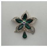 Emerald crystal & rhinestone teardrop brooch