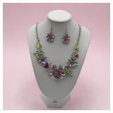 Colorful rhinestone & enamel necklace earrings