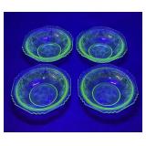 4 uranium green glass Florentine bowls