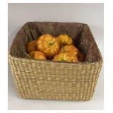Basket with 10 Small Faux Pumpkins  9'