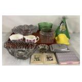 Misc Lot - Wood Tray, Metal Tree Baskets etc