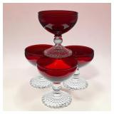 4 ruby red bubble glass base stems