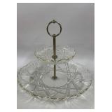 2 Tier Glass with Gold Trim Serving Dish 10'