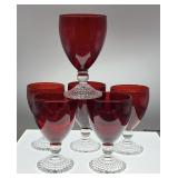 6 ruby bubble foot glass stems
