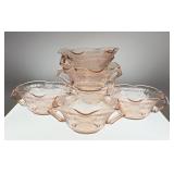 6 pink Florentine dual handle ruffled bowls