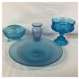 Aquamarine Blue Glass Candy, Server Hobnail