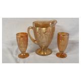 Iris Herringbone Carnival Glass Pitcher Tumblers