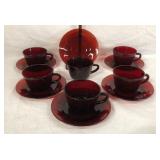 6 Royal Ruby Glass Cups Saucers Sets