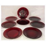 8 Royal Ruby Glass Dinner Plates