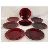 8 Royal Ruby Glass Dinner Plates