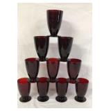 10 Royal Ruby Glass Goblets Stems