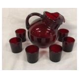 Royal Ruby Glass Ball Pitcher & Tumblers