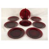 8 Royal Ruby Glass Salad Plates