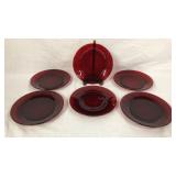 6 Royal Ruby Glass Salad Plates