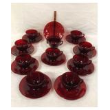 10 Royal Ruby Glass Cups Saucers Sets