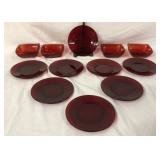 12 Royal Ruby Glass Dessert Plates & Bowls