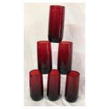 6 Royal Ruby Glass Tumblers