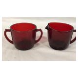 Royal Ruby Glass Creamer & Sugar