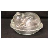 Vtg Cat on Nest Glass Candy Dish