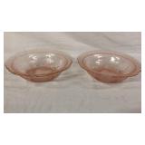 2 Pink Depression Glass 10" Serving Bowls