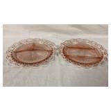 2 Pink Depress Glass Open Lace Grill Plates